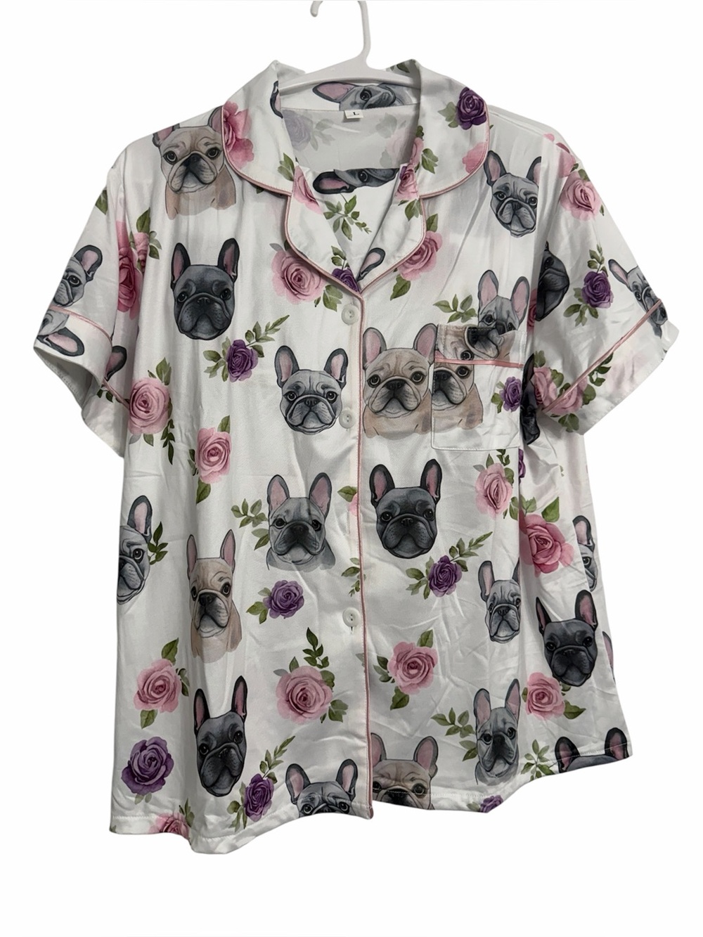Floral Short-Sleeve Pajama Set- White with Pink & Purple Roses